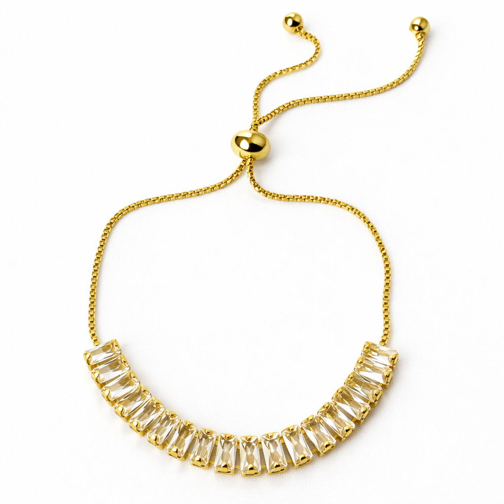 Solitaire Cubic Zirconia American Diamond Gold Plated Adjustable Bracelet