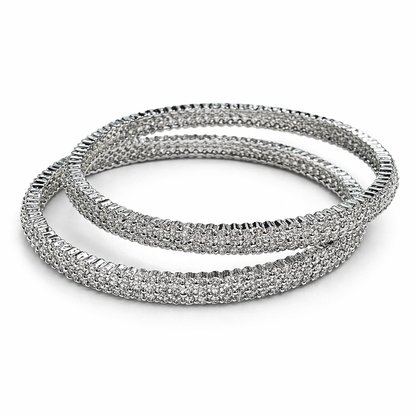 Solitaire Cubic Zirconia American Diamond Silver Plated Bangles, Set of 2