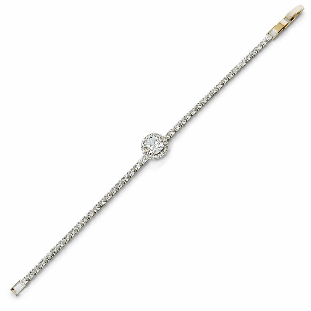 Solitaire Cubic Zirconia American Diamond Silver Plated Bracelet