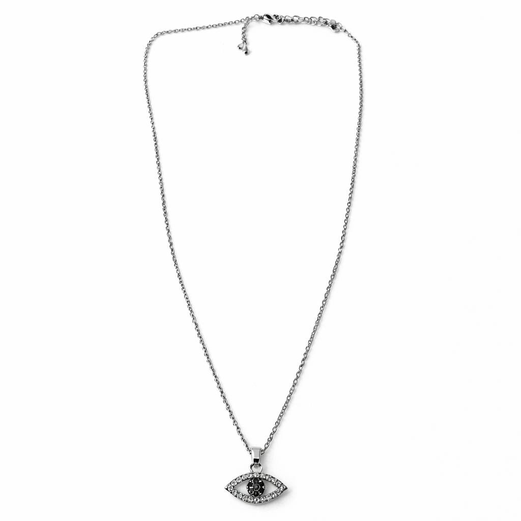 Evil Eye Design American Diamond Silver Plated Anti-Tarnish Necklace