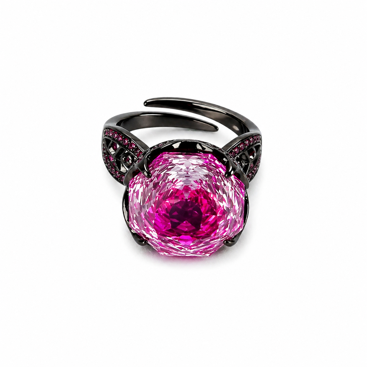 Fuchsia White Pink Topaz Cubic Zirconia Pink Ice Cut American Diamond Victorian Plated Adjustable Ring