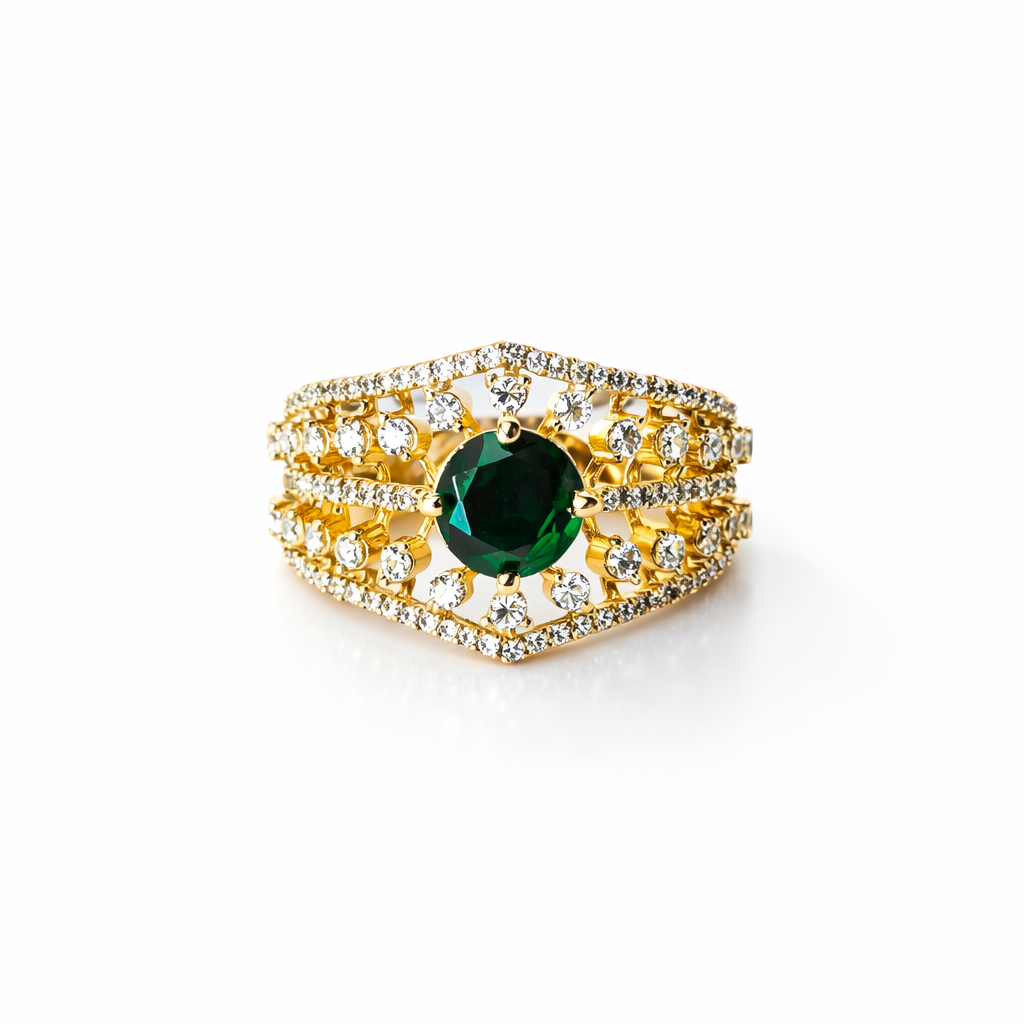 Green Emerald Cubic Zirconia American Diamond Gold/Silver Plated Adjustable Ring