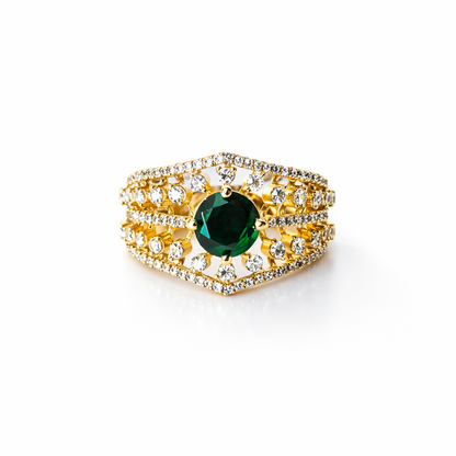 Green Emerald Cubic Zirconia American Diamond Gold/Silver Plated Adjustable Ring