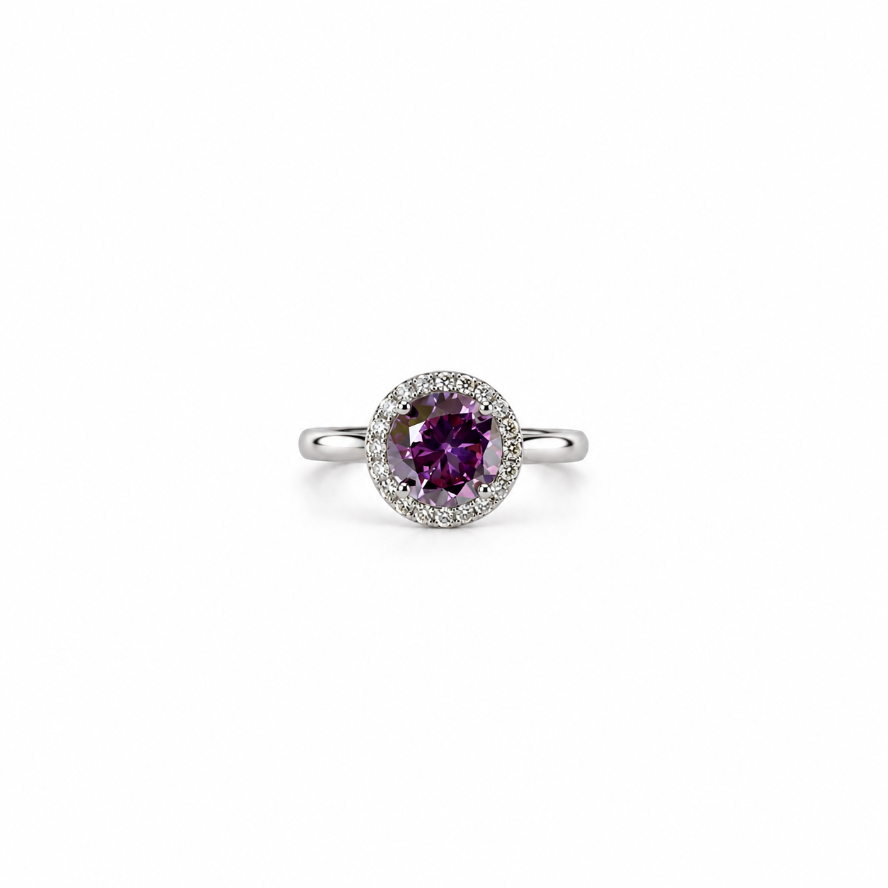 Purple Amethyst Cubic Zirconia Ice Cut American Diamond Silver Plated Adjustable Ring