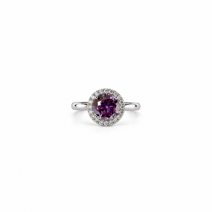 Purple Amethyst Cubic Zirconia Ice Cut American Diamond Silver Plated Adjustable Ring