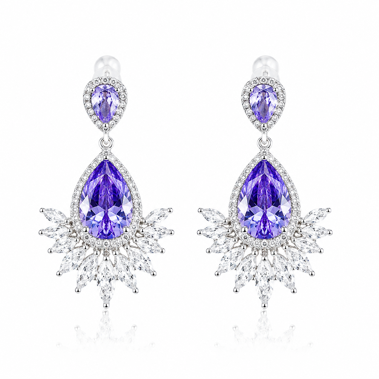 Light Purple Amethyst Cubic Zirconia American Diamond Silver Plated Earrings