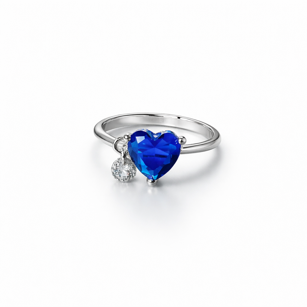 Blue Sapphire Cubic Zirconia American Diamond Silver Plated Adjustable Ring