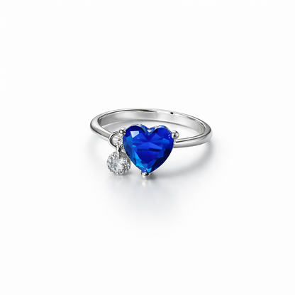 Blue Sapphire Cubic Zirconia American Diamond Silver Plated Adjustable Ring