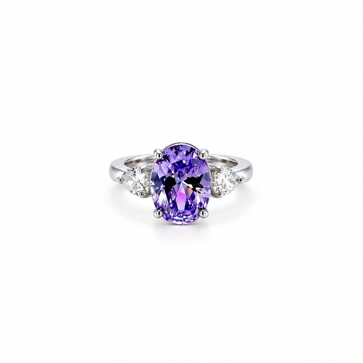 Purple Amethyst Cubic Zirconia Ice Cut American Diamond Silver Plated Adjustable Ring