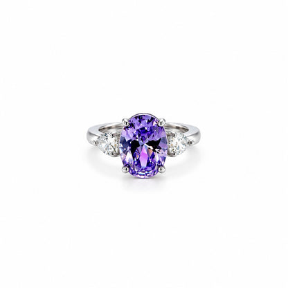 Purple Amethyst Cubic Zirconia Ice Cut American Diamond Silver Plated Adjustable Ring