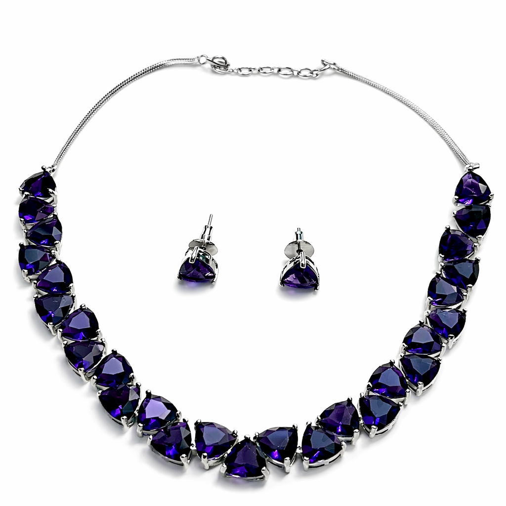 Purple Amethyst Cubic Zirconia American Diamond Silver Plated Necklace Set