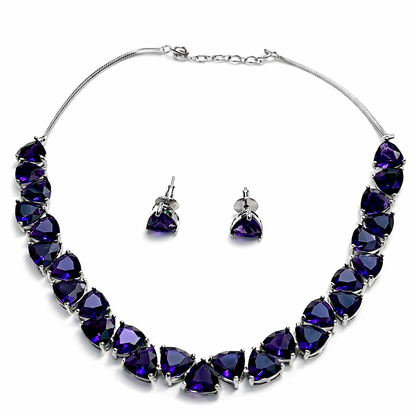 Purple Amethyst Cubic Zirconia American Diamond Silver Plated Necklace Set