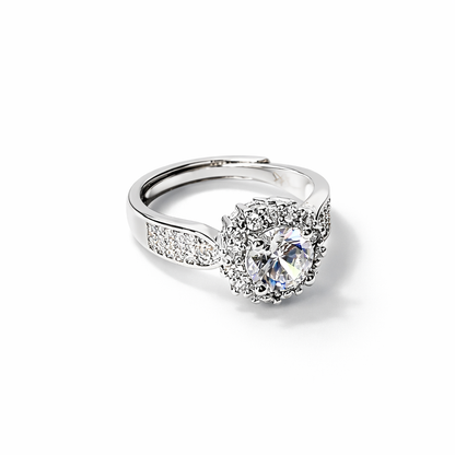 Solitaire Cubic Zirconia Ice Cut American Diamond Silver Plated Adjustable Ring