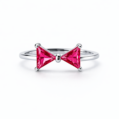 Red Ruby Cubic Zirconia American Diamond Silver Plated Adjustable Ring