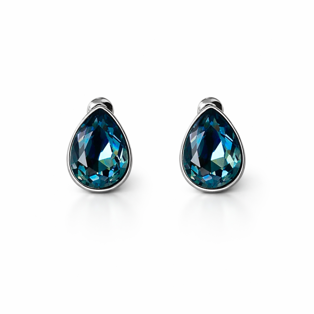 Dark Indigo Blue Swarovski Crystal Silver Plated Stud Earrings