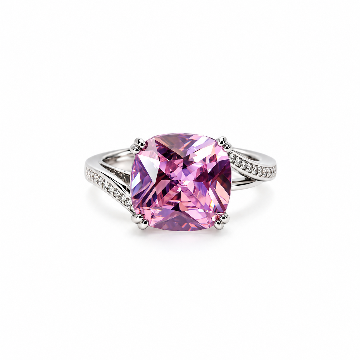 Pink Topaz Cubic Zirconia Ice Cut American Diamond Silver Plated Adjustable Ring