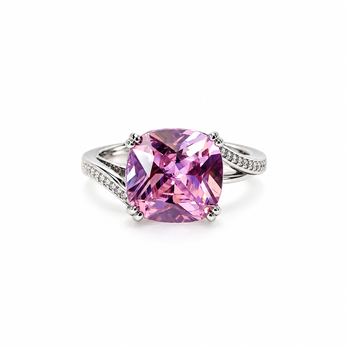 Pink Topaz Cubic Zirconia Ice Cut American Diamond Silver Plated Adjustable Ring