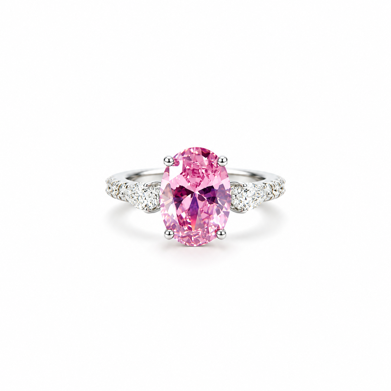Pink Topaz Cubic Zirconia Ice Cut American Diamond Silver Plated Adjustable Ring