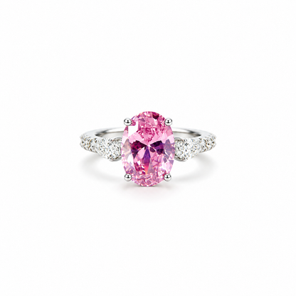 Pink Topaz Cubic Zirconia Ice Cut American Diamond Silver Plated Adjustable Ring