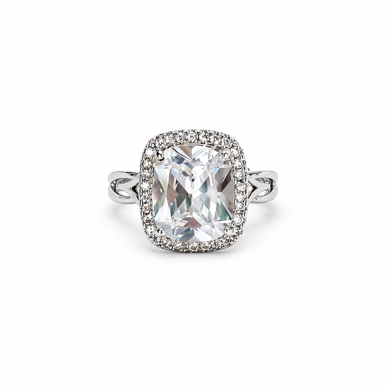 White Cubic Zirconia Ice Cut American Diamond Silver Plated Adjustable Ring