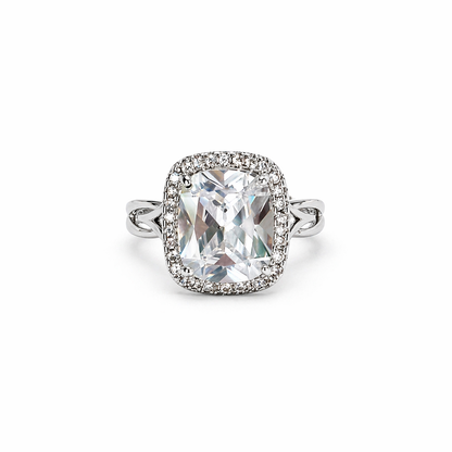 White Cubic Zirconia Ice Cut American Diamond Silver Plated Adjustable Ring