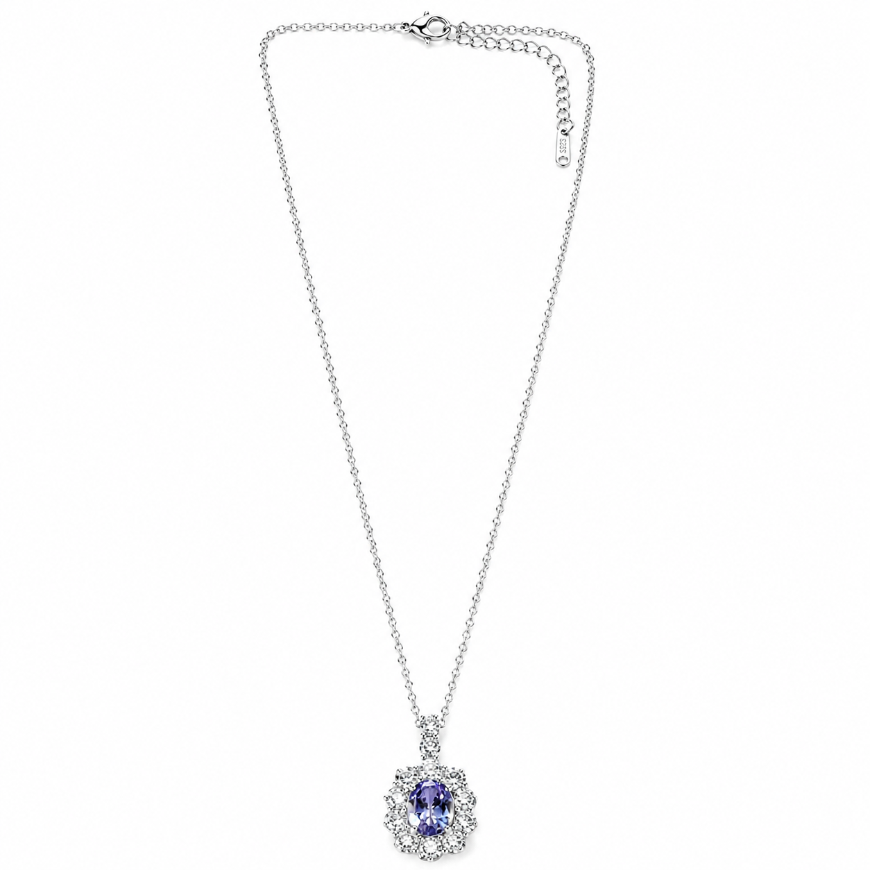 Light Purple Amethyst Cubic Zirconia American Diamond Silver Plated Stainless Steel Necklace