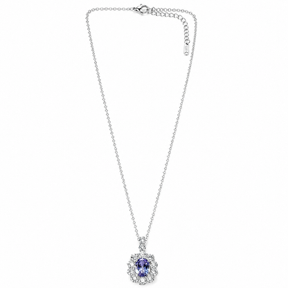 Light Purple Amethyst Cubic Zirconia American Diamond Silver Plated Stainless Steel Necklace