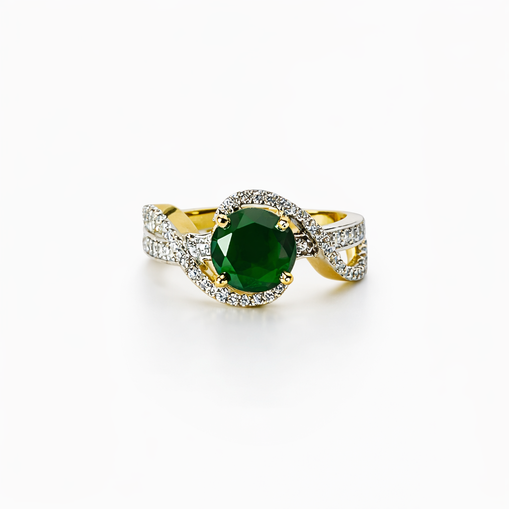 Green Emerald Cubic Zirconia American Diamond Gold/Silver Plated Adjustable Ring