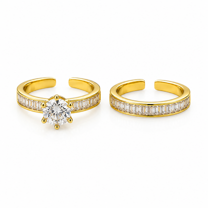 Solitaire Cubic Zirconia American Diamond Gold Plated Adjustable Ring