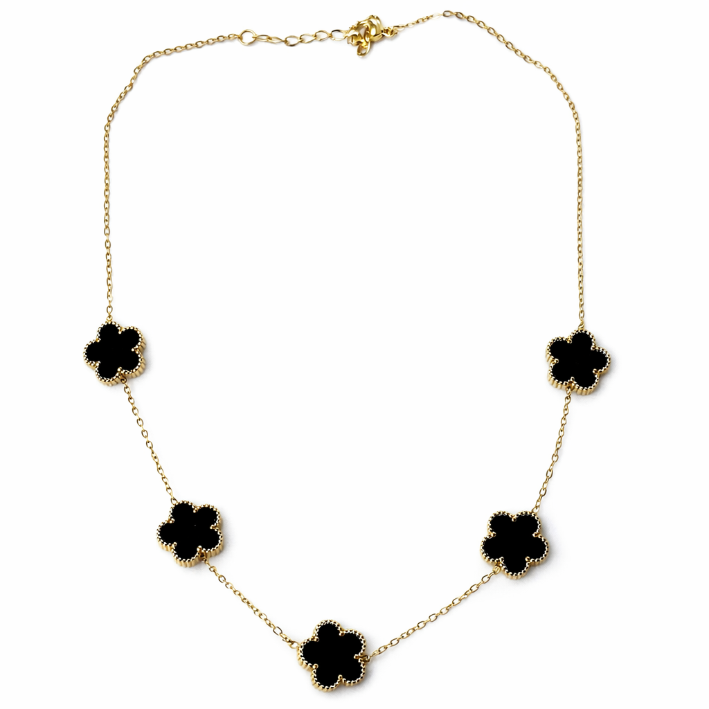 Black Flower Design American Diamond Gold Plated Anti-Tarnish Necklace