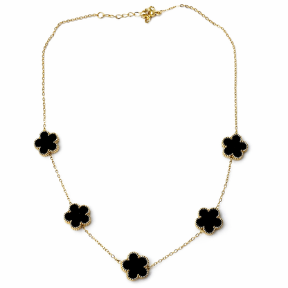 Black Flower Design American Diamond Gold Plated Anti-Tarnish Necklace
