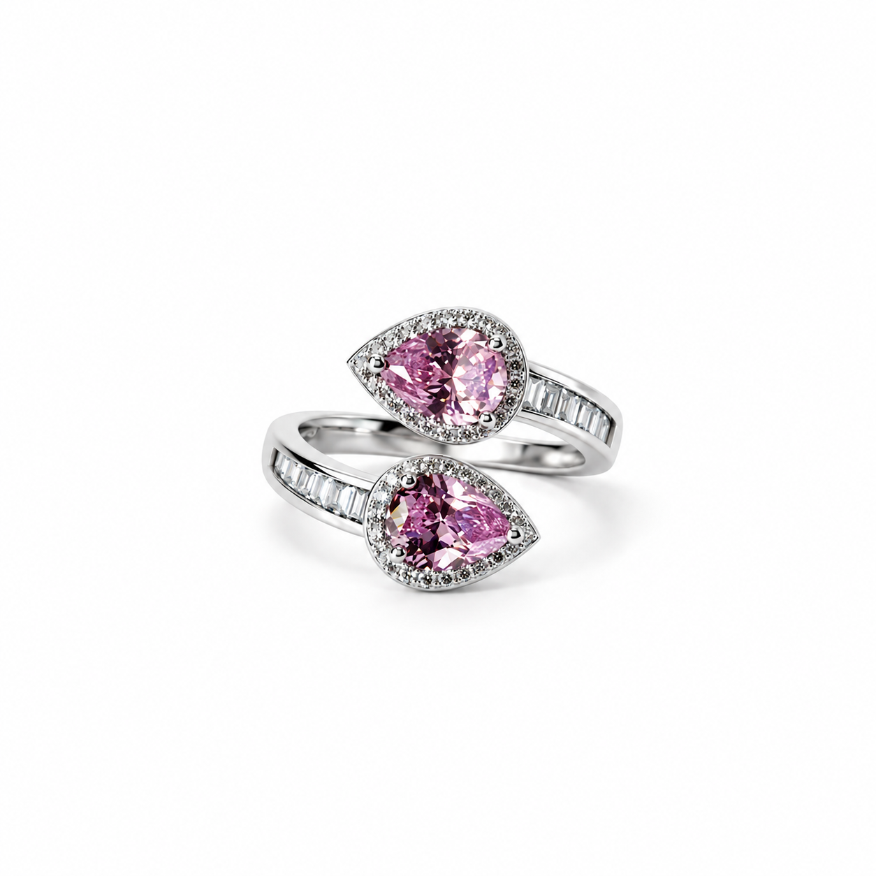 Pink Topaz Cubic Zirconia Ice Cut American Diamond Silver Plated Adjustable Ring