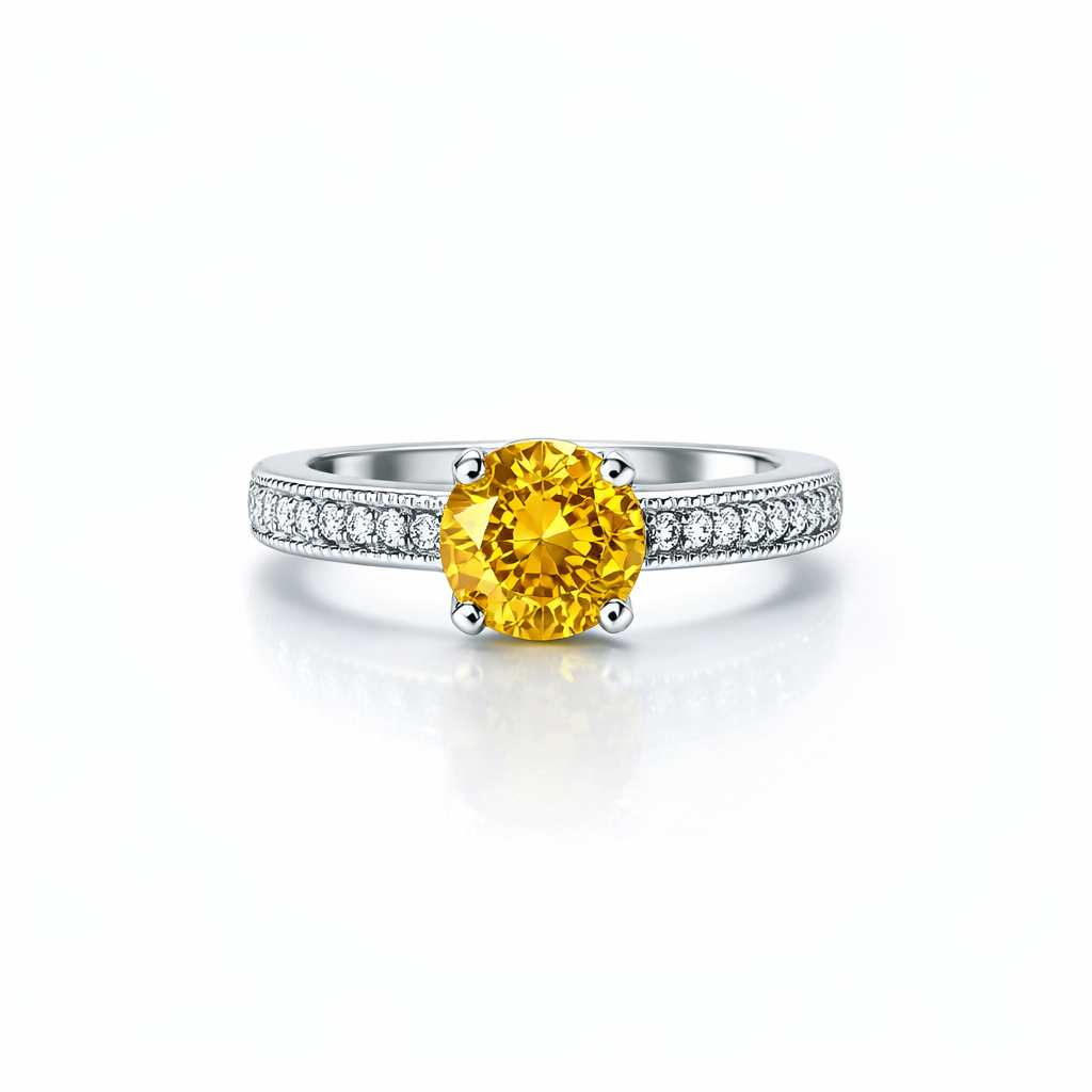 Yellow Topaz Cubic Zirconia American Diamond Silver Plated Adjustable Ring
