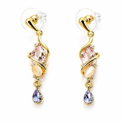 Light Purple Amethyst & Pink Topaz Cubic Zirconia American Diamond Gold Plated Pendant Set