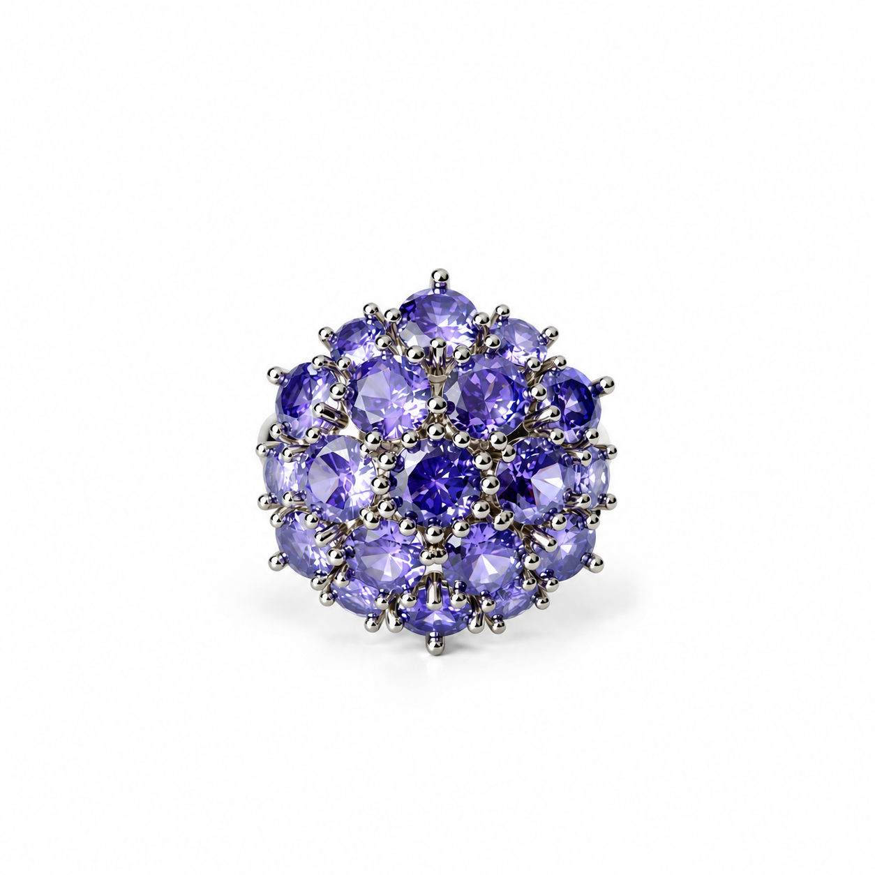 Purple Amethyst Cubic Zirconia Ice Cut American Diamond Silver Plated Adjustable Ring