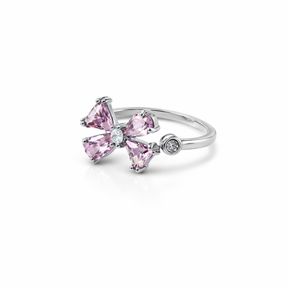 Pink Topaz Cubic Zirconia American Diamond Silver Plated Adjustable Ring
