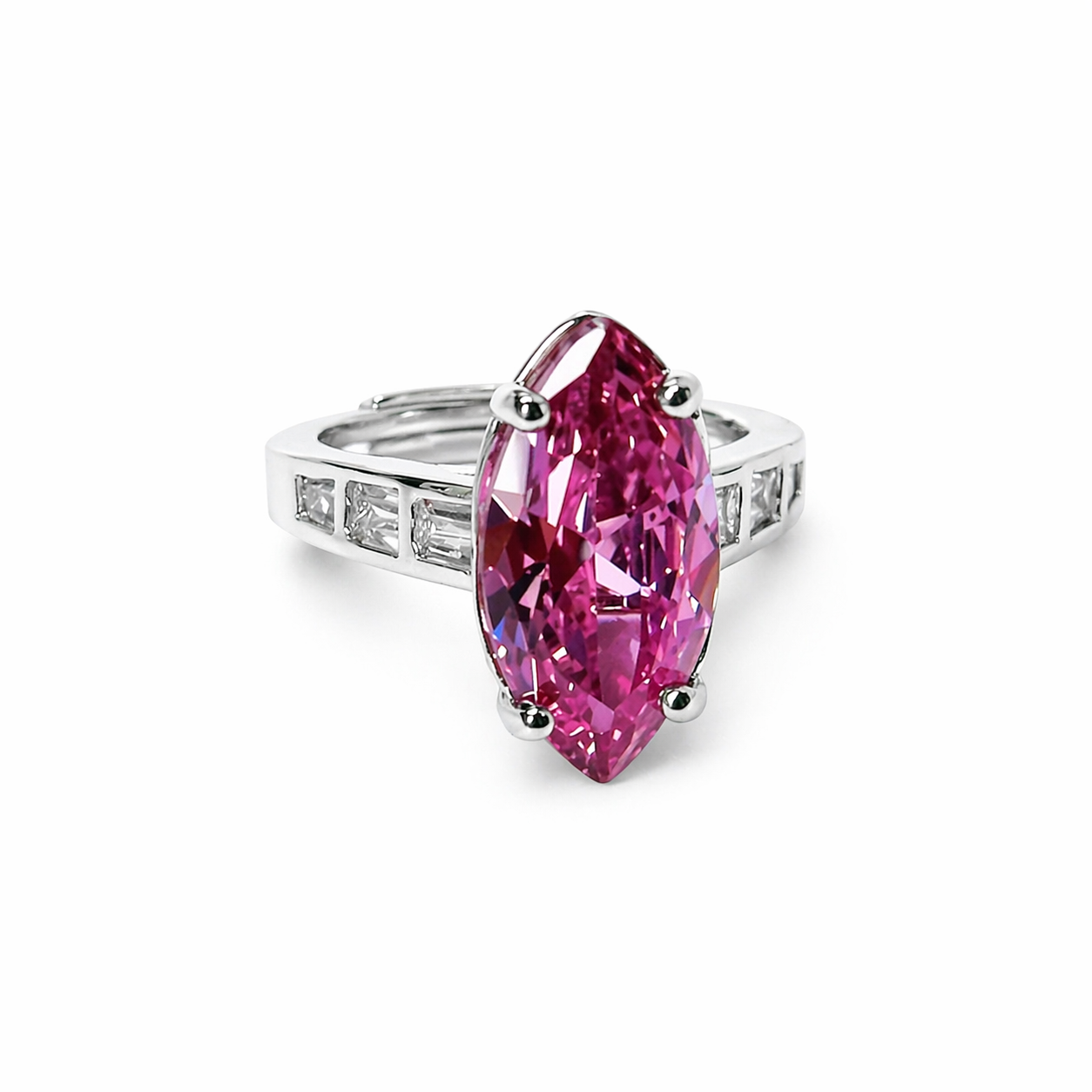 Pink Topaz Cubic Zirconia Ice Cut American Diamond Silver Plated Adjustable Ring