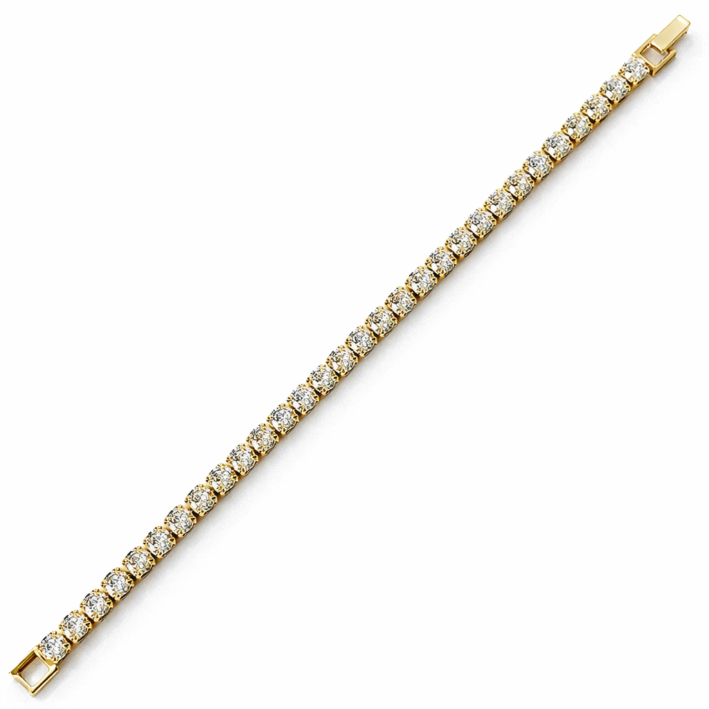 Solitaire Cubic Zirconia American Diamond Gold Plated Tennis Bracelet