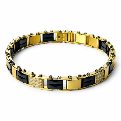 Black & Gold Cubic Zirconia American Diamond Ceramic Stainless Steel Bracelet