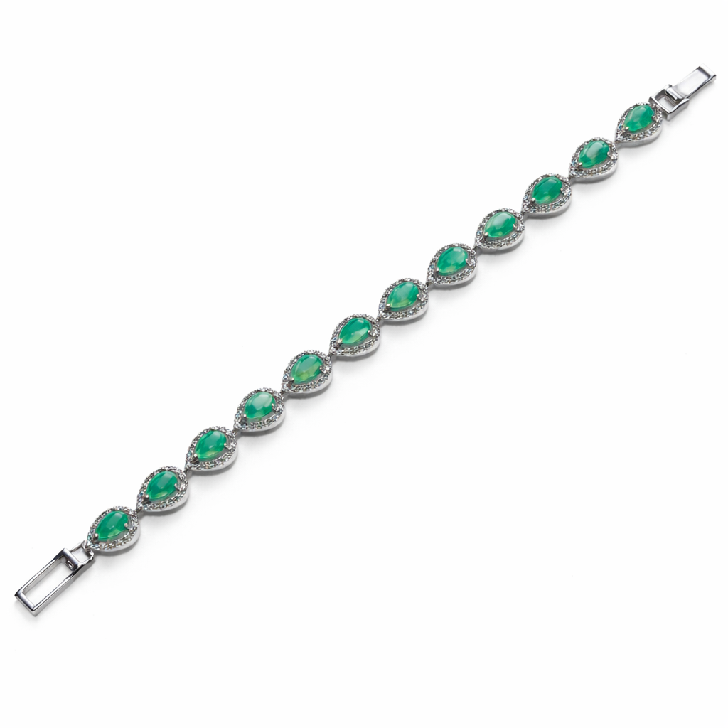 Mint Green Topaz Cubic Zirconia American Diamond Silver Plated Bracelet