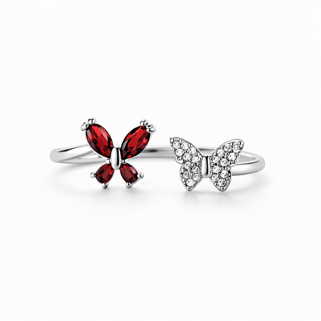 Red Ruby Cubic Zirconia American Diamond Silver Plated Adjustable Ring