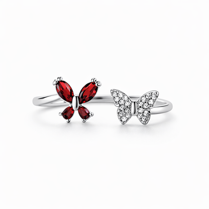 Red Ruby Cubic Zirconia American Diamond Silver Plated Adjustable Ring