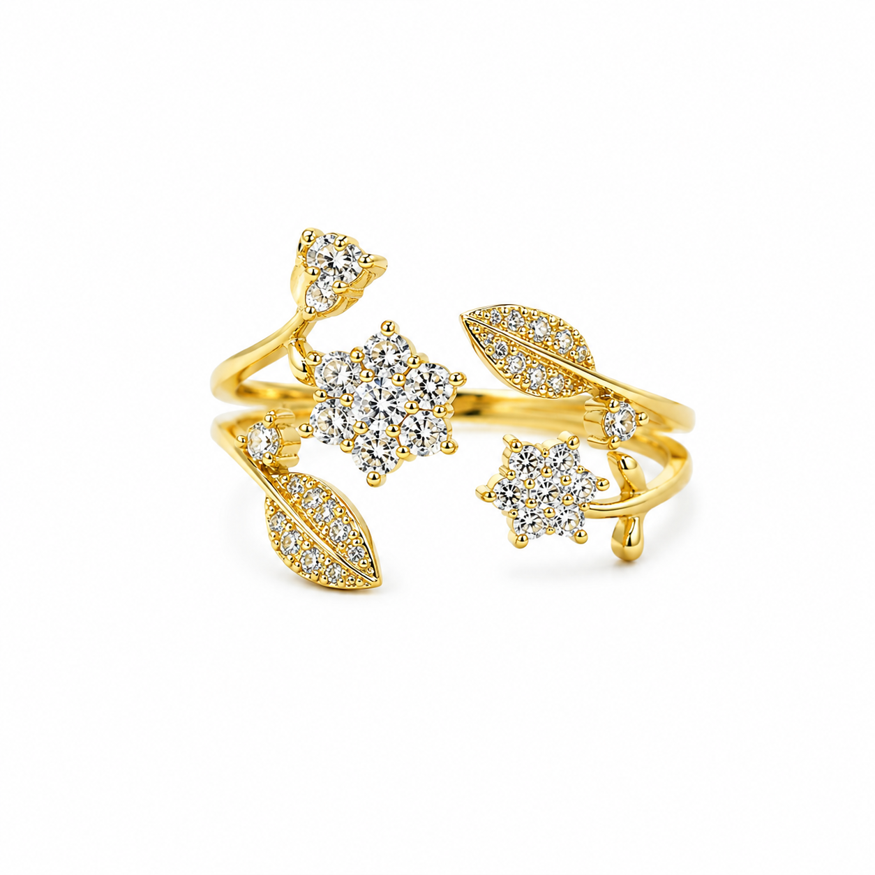 Solitaire Cubic Zirconia American Diamond Gold Plated Adjustable Ring