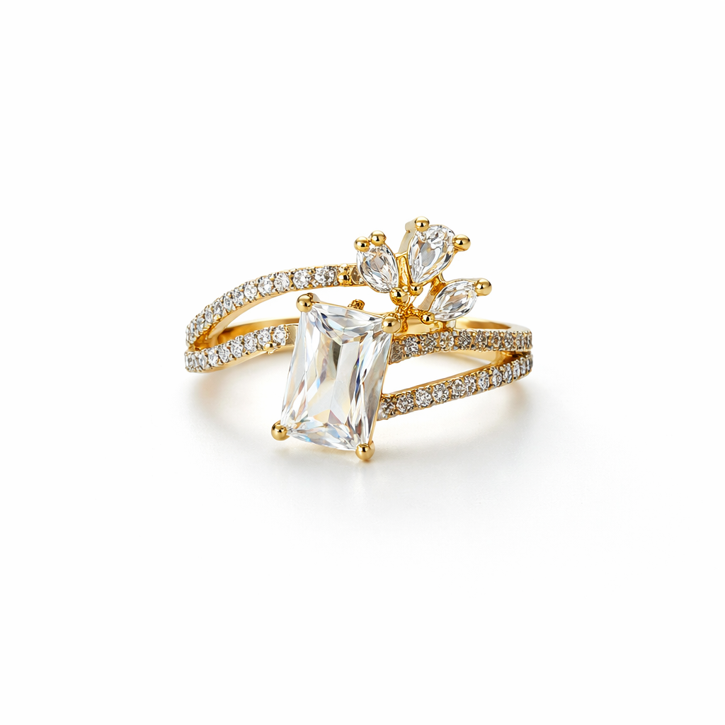 Solitaire Cubic Zirconia American Diamond Gold/Silver Plated Adjustable Ring