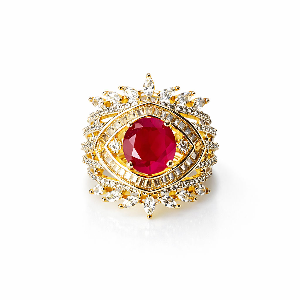 Red Ruby Cubic Zirconia American Diamond Gold/Silver Plated Adjustable Ring