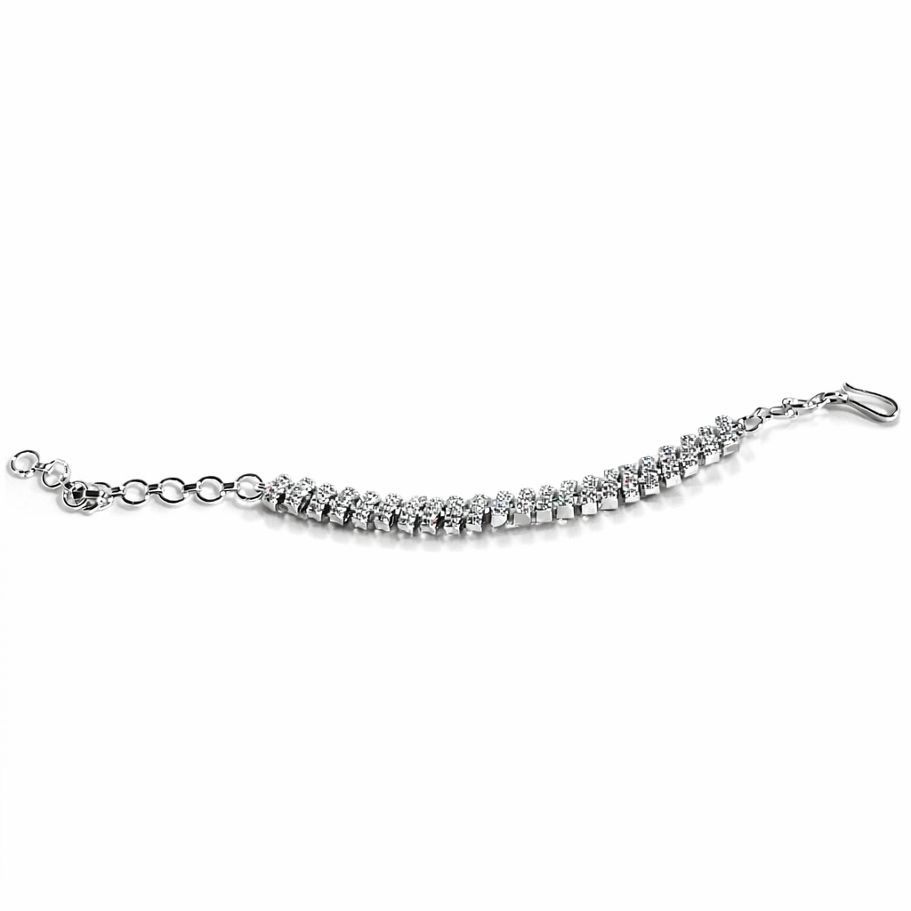 Solitaire Cubic Zirconia American Diamond Silver Plated Cuban Chain Bracelet