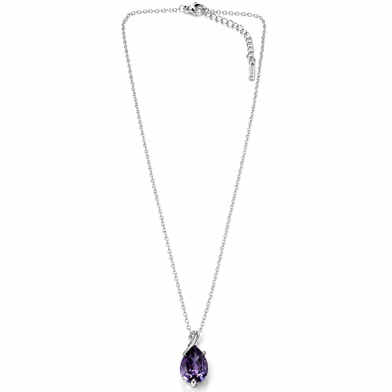 Purple Amethyst Cubic Zirconia American Diamond Silver Plated Stainless Steel Necklace