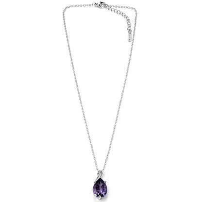 Purple Amethyst Cubic Zirconia American Diamond Silver Plated Stainless Steel Necklace