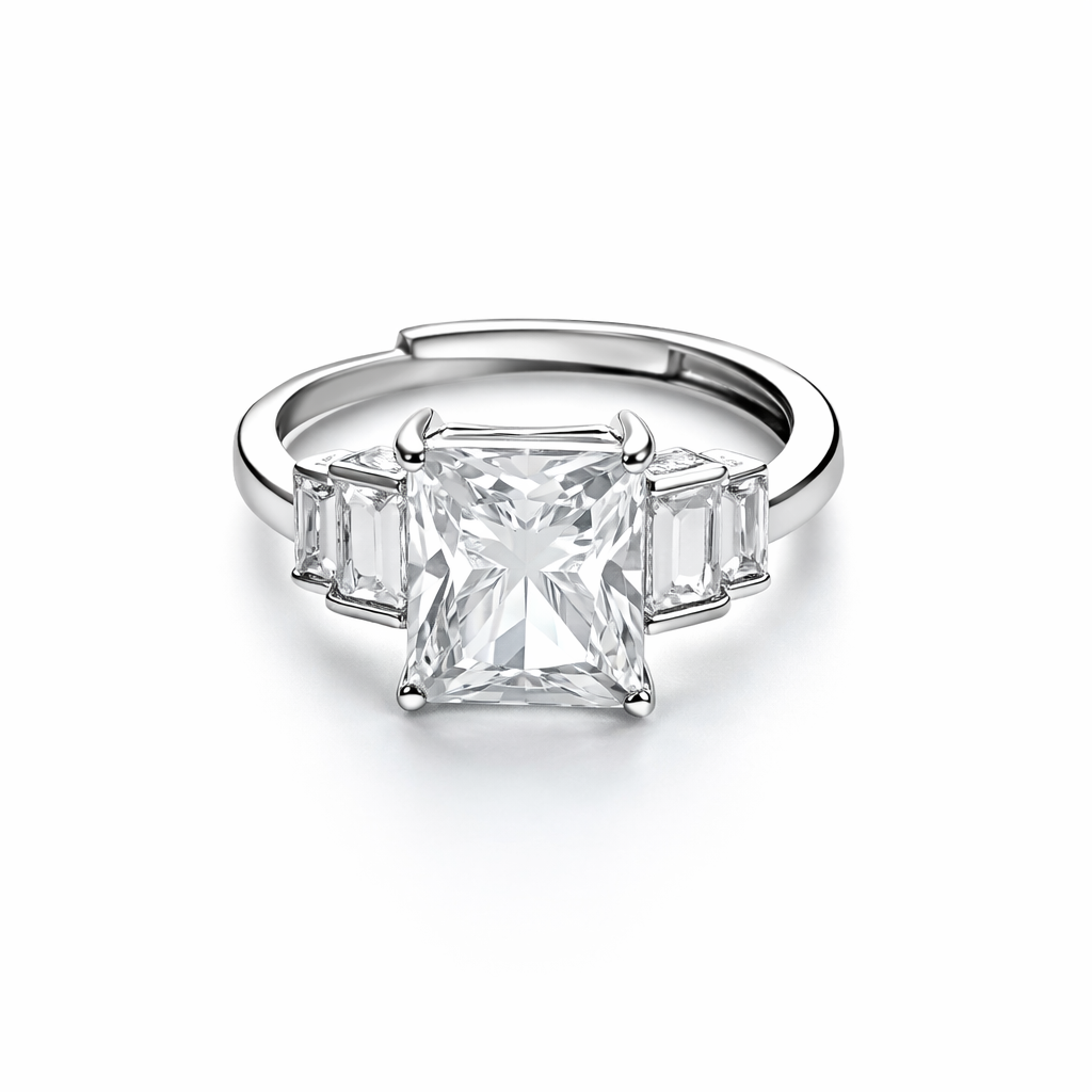 Solitaire Cubic Zirconia Ice Cut American Diamond Silver Plated Adjustable Ring