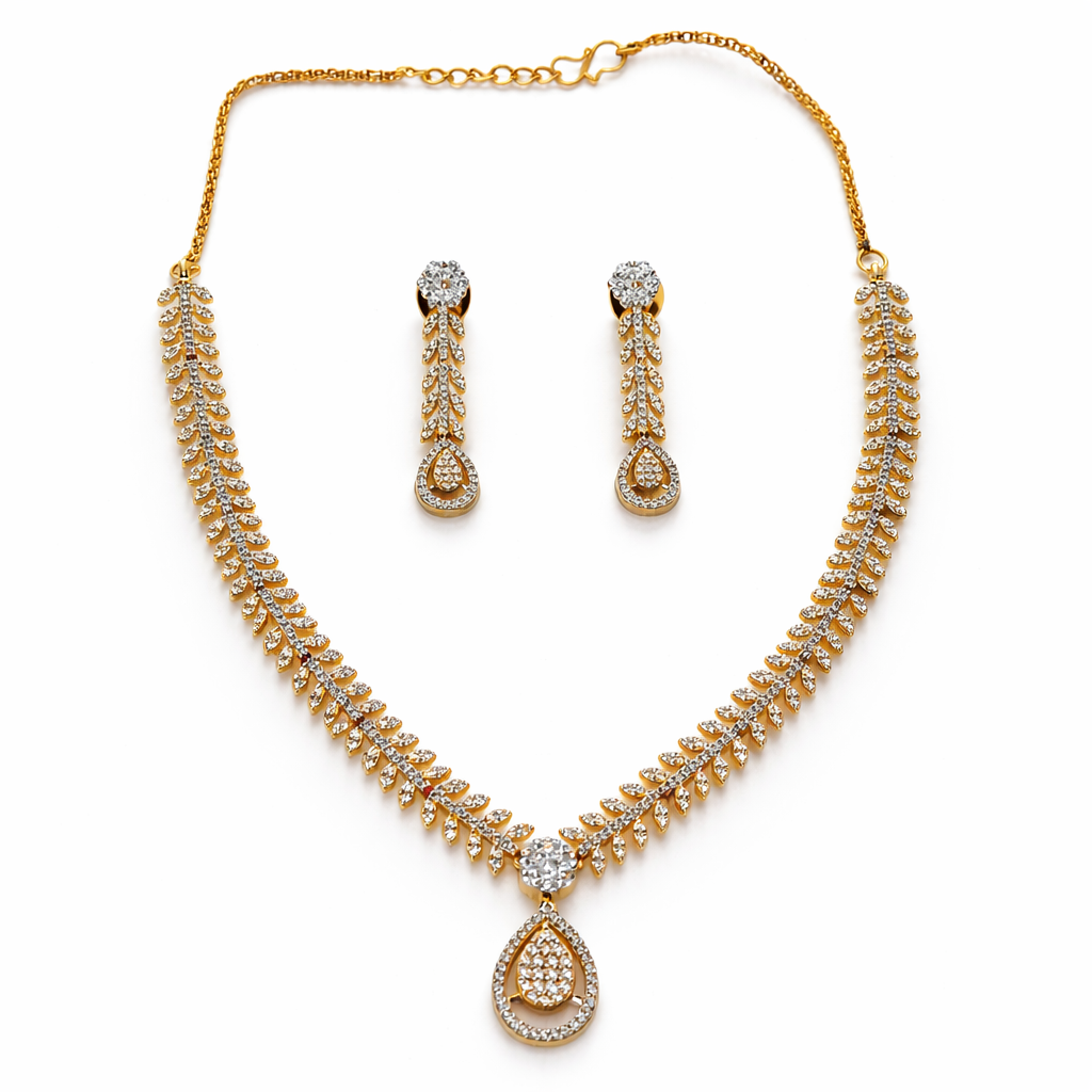 Solitaire Cubic Zirconia American Diamond Gold/Silver Plated Necklace Set